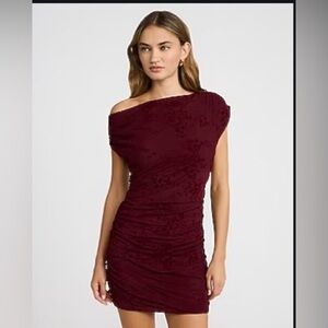 Express One-Shoulder Dress in Deep Burgundy